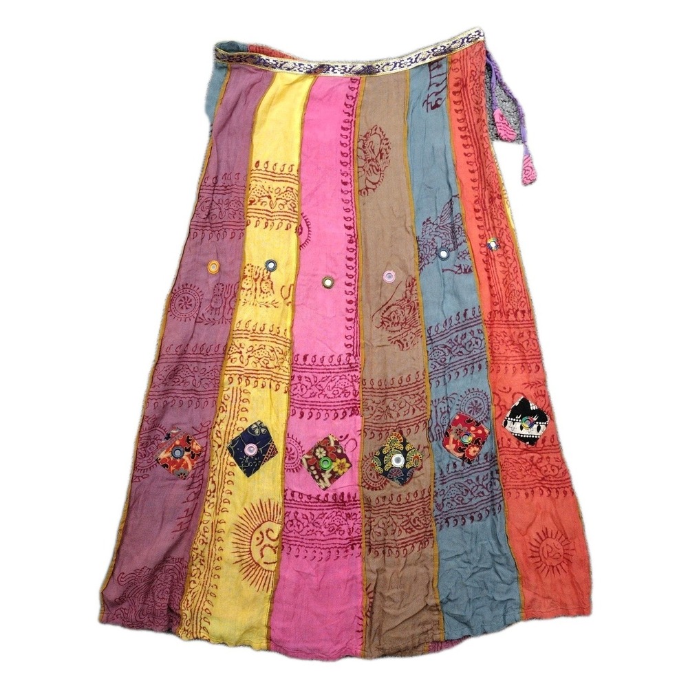 Kathmandu Imports 100% cotton Hippie skirt colorful Wispy Light Boho artsy 30"